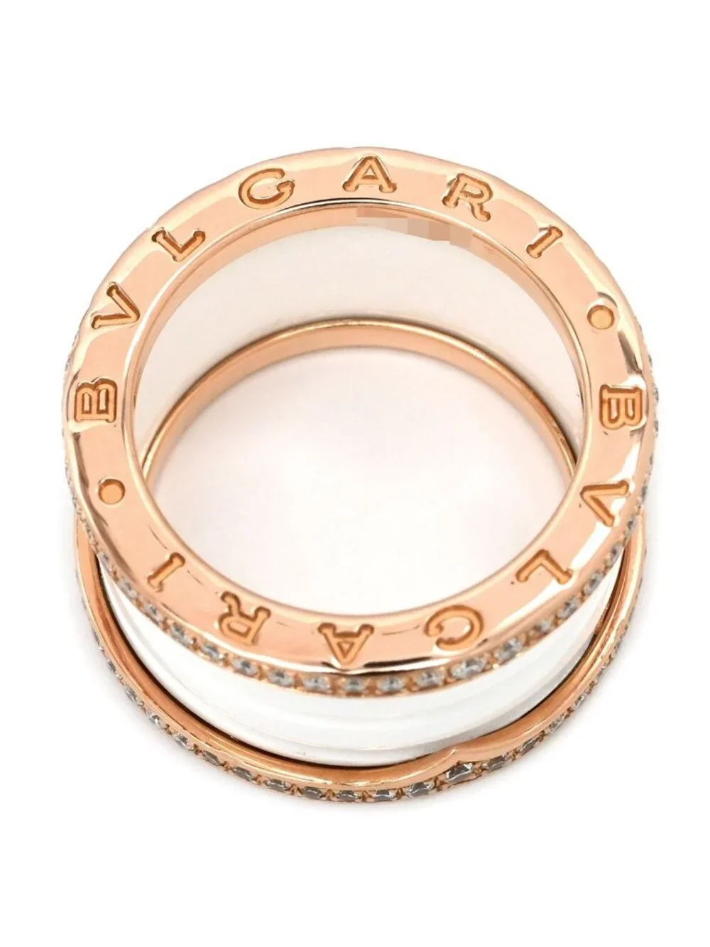 Bvlgari Ring B.zero1 Band Diamond White Pink Gold 52 Ceramic